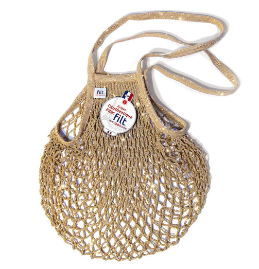 Sequined net shopping bag with large handle