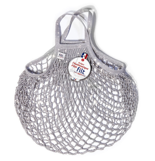 Sequined net shopping bag with small handle