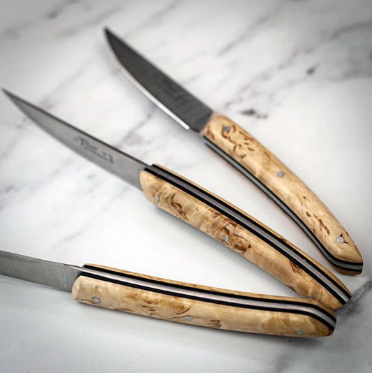 Dwarf birch wood table knife - Le Thiers Double Platine Collection