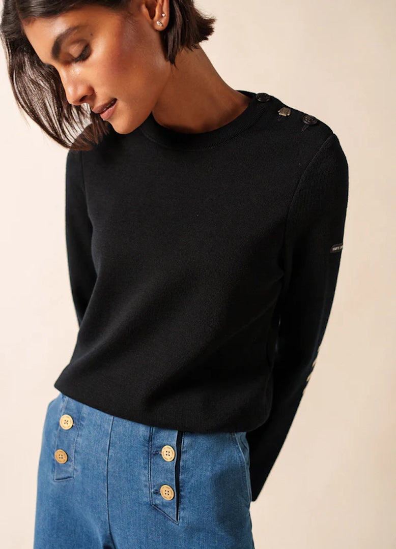 Saint James Plain sailor jumper with stripped elbow patches - Brégançon
