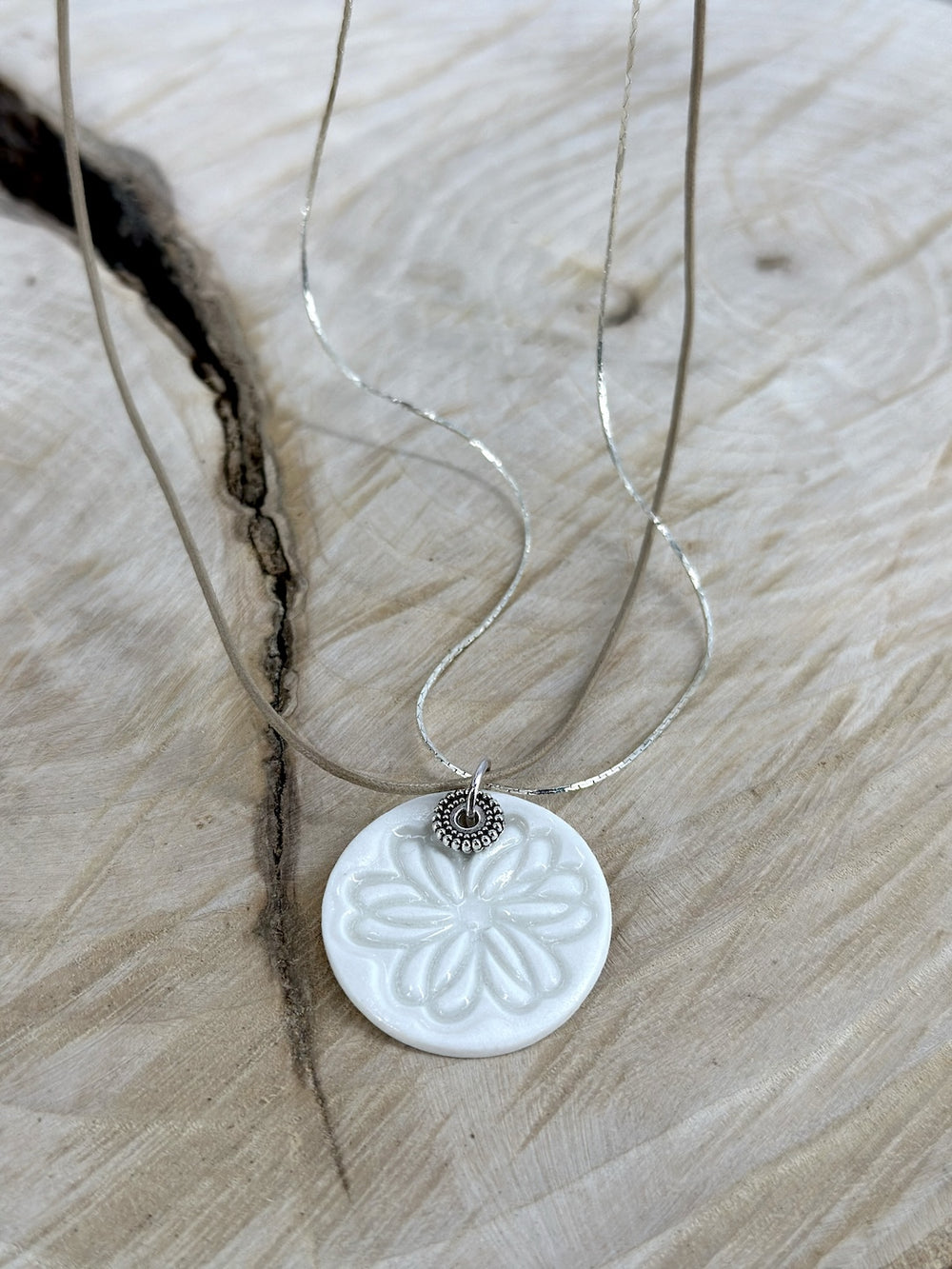 Porcelain locket on waxed cotton chain N.8