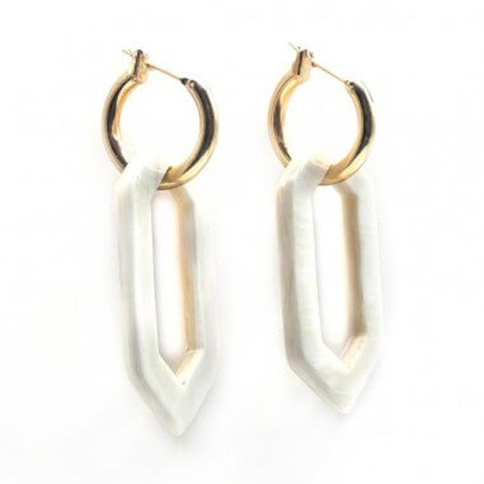 Gold plated hoop earrings - Elongated hexagonal rings in light horn