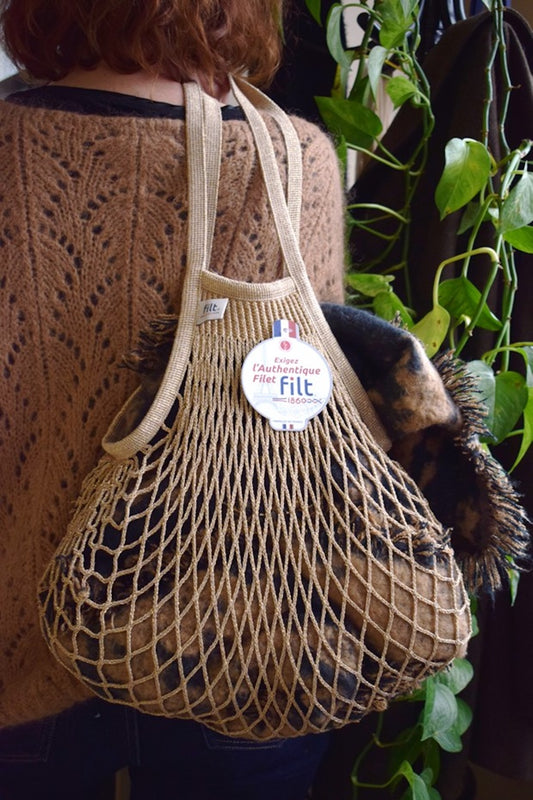 Sequined net shopping bag with large handle