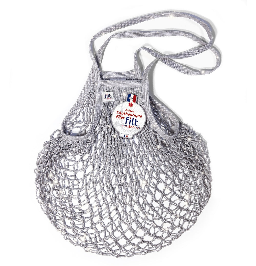 Filt 1860 - Sequined net shopping bag with large handle - Silver – Last Pieces