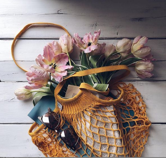 Net shopping bag with large handle