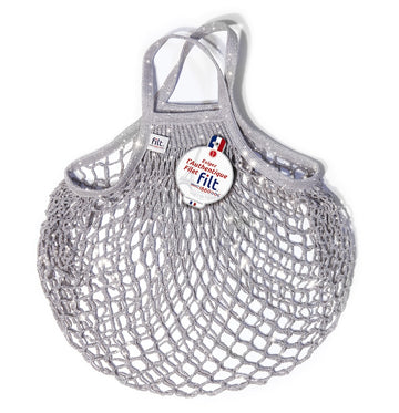 Sequined net shopping bag with small handle