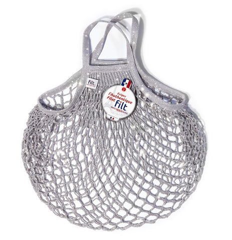 Sequined net shopping bag with small handle
