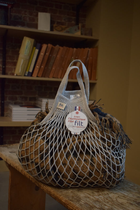 Sequined net shopping bag with small handle