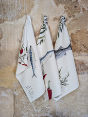 Set of 3 Tea Towels - Fishes recipes design
