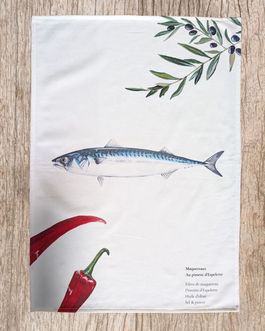 Set of 3 Tea Towels - Fishes recipes design