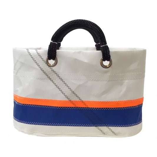 Small Sail Shopping Bag - La Conchée With Navy Blue And Orange Stripes
