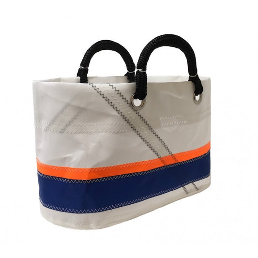 Small Sail Shopping Bag - La Conchée With Navy Blue And Orange Stripes